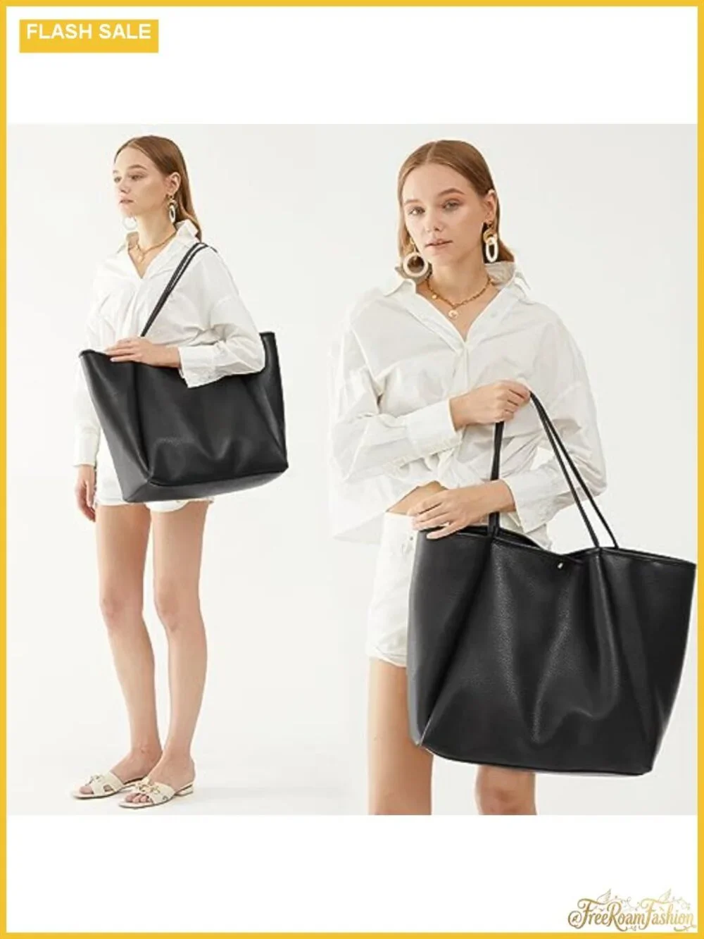 Oversize PU Leather Tote Women Weekender Bag Shopper Handbag Travel Purse